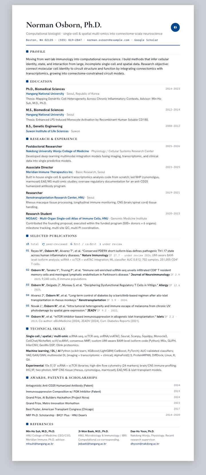 Nakdong University CV template preview