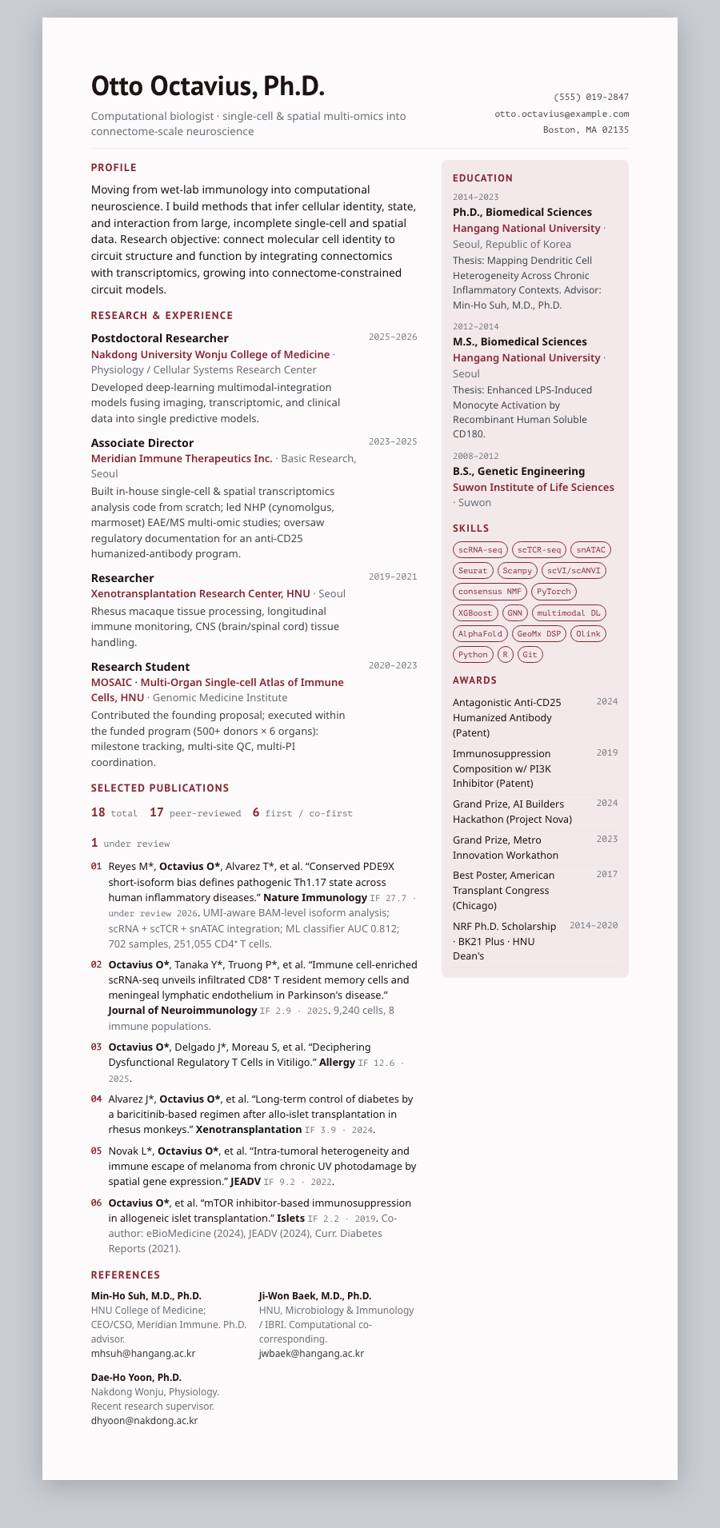 Korea University CV template preview