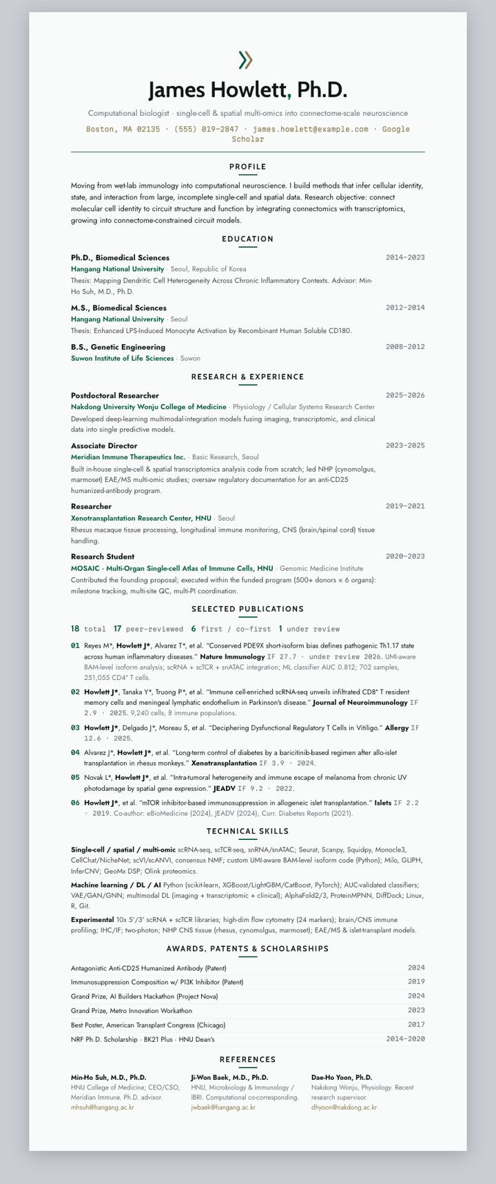 Suwon Institute of Life Sciences CV template preview