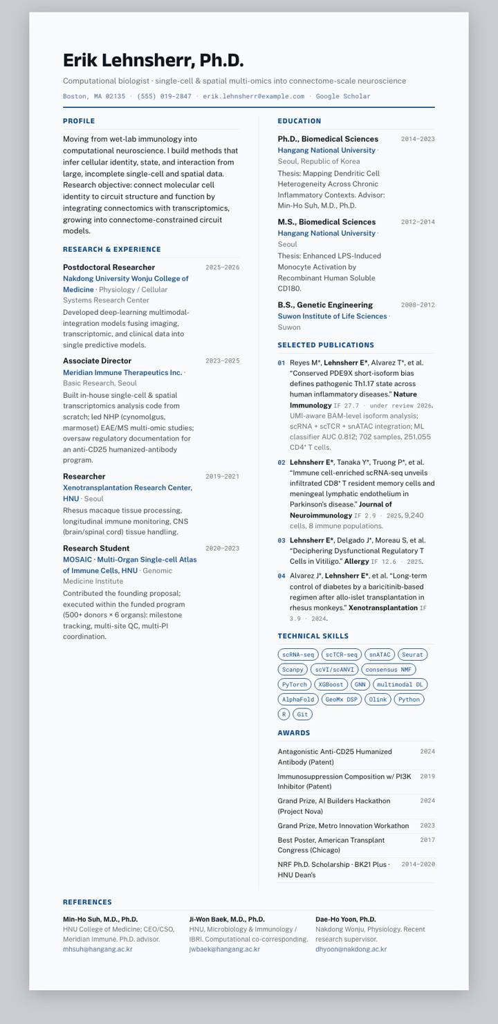 Hanyang University CV template preview