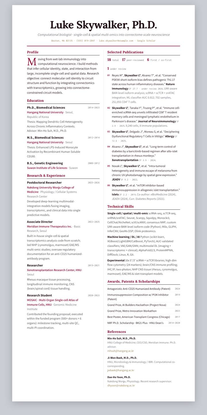 Kyung Hee University CV template preview