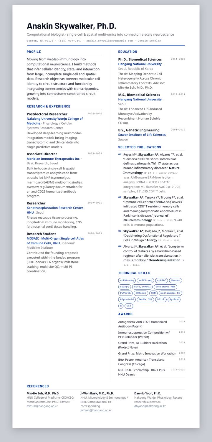 Chung-Ang University CV template preview