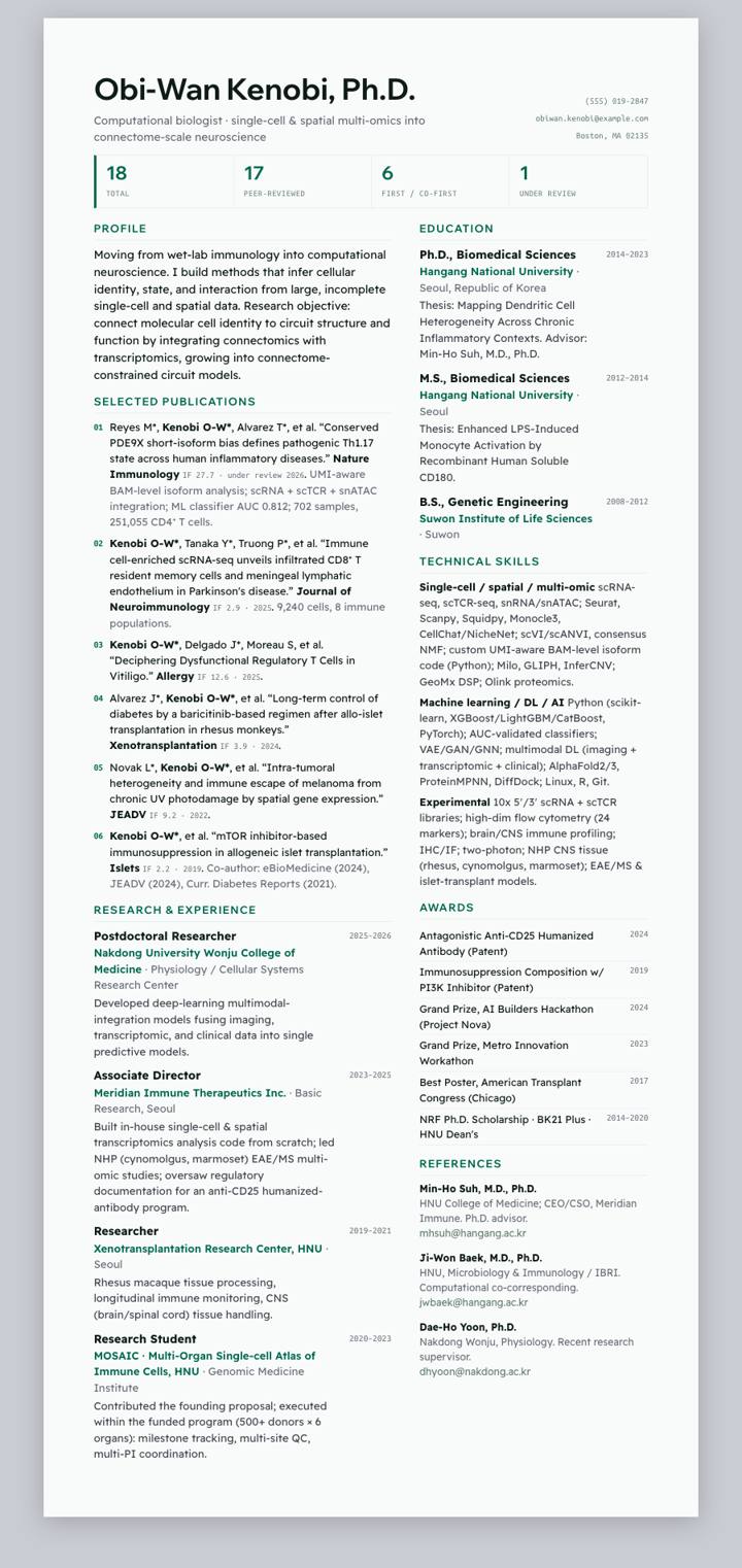 Konkuk University CV template preview