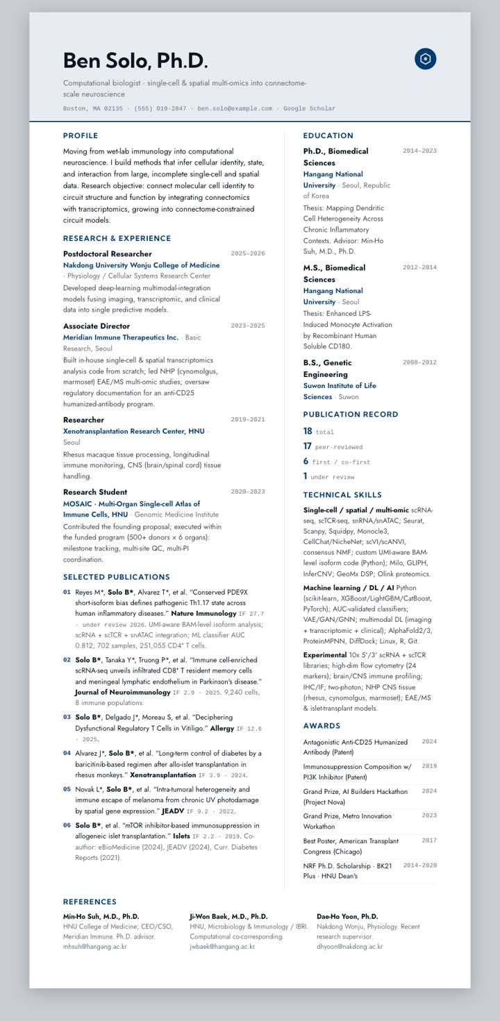 Hongik University CV template preview