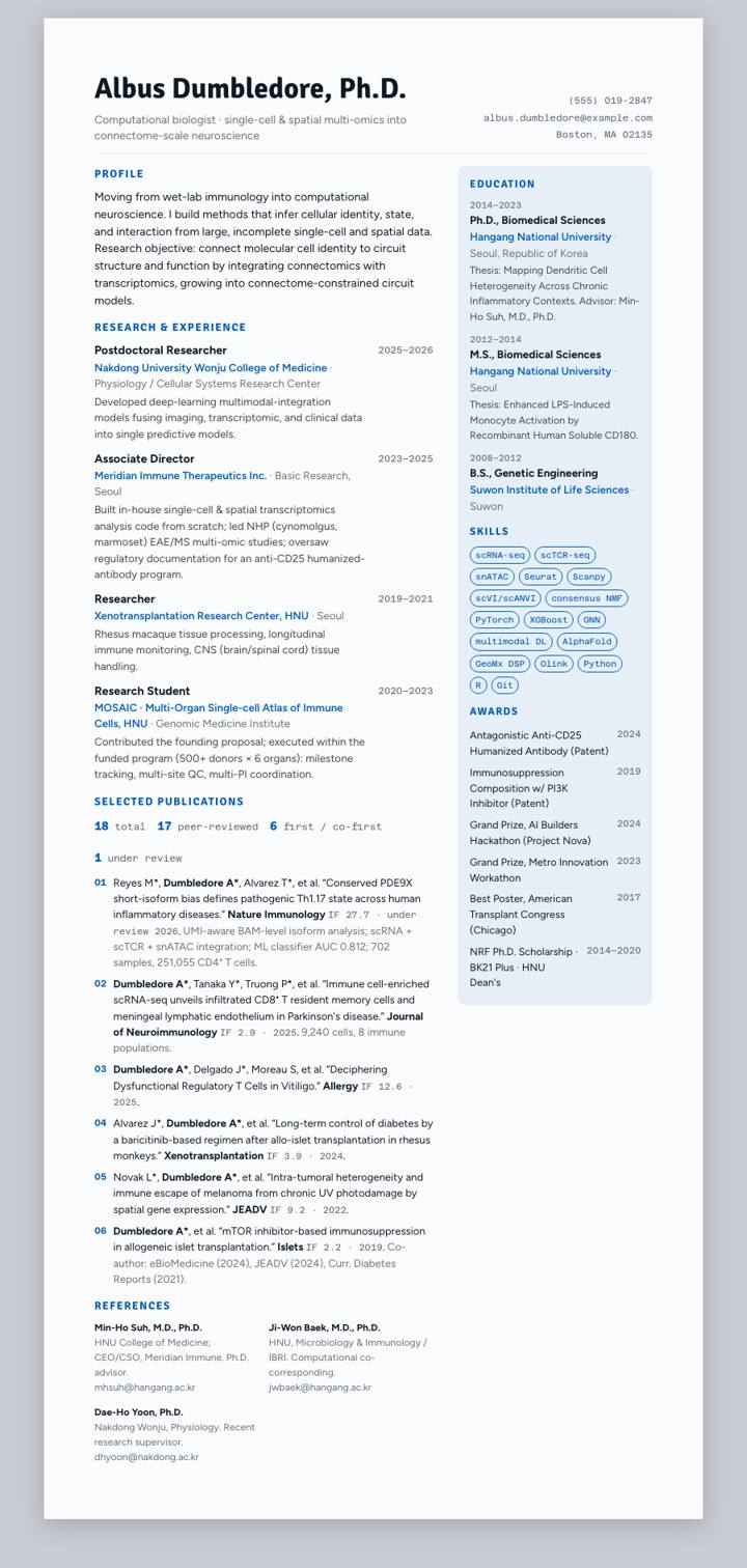 Kookmin University CV template preview