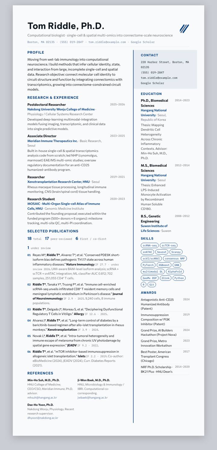 Ajou University CV template preview