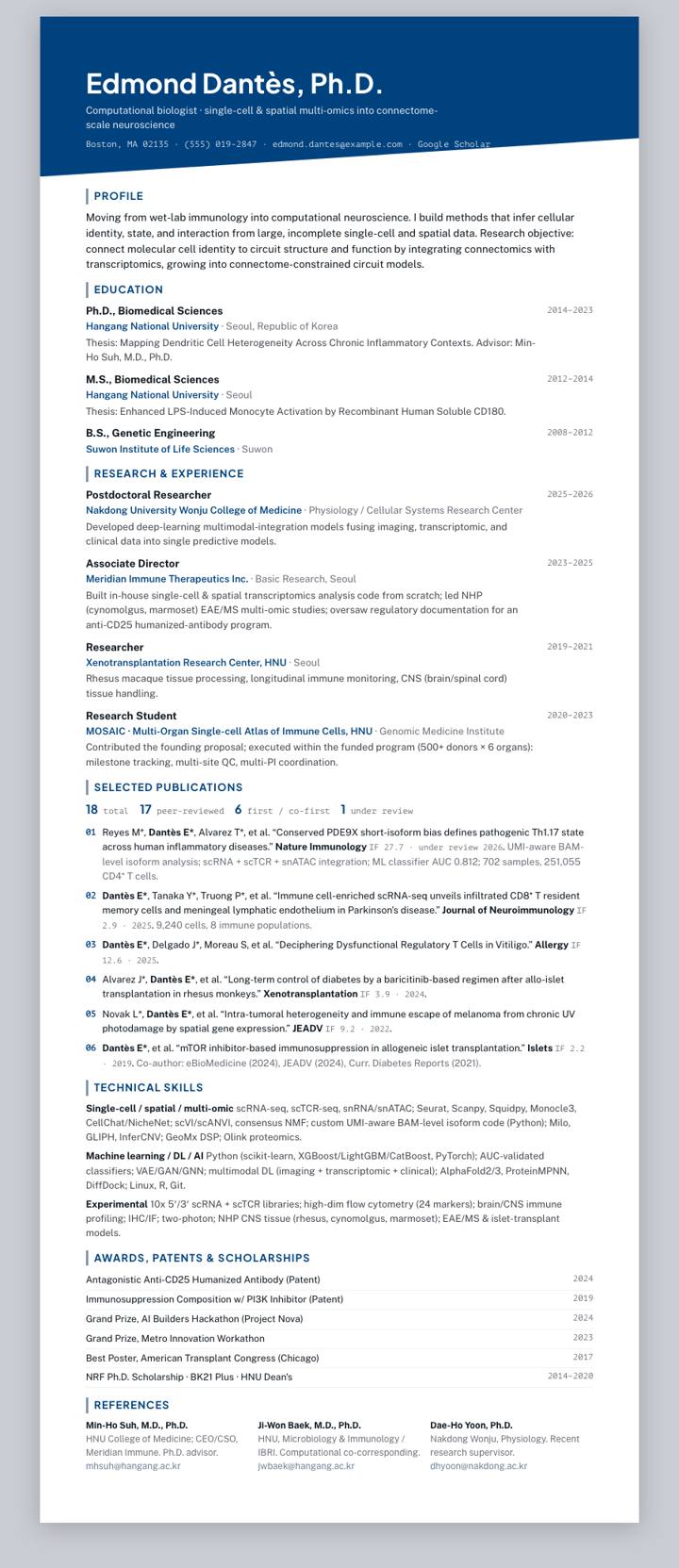 Pusan National University CV template preview