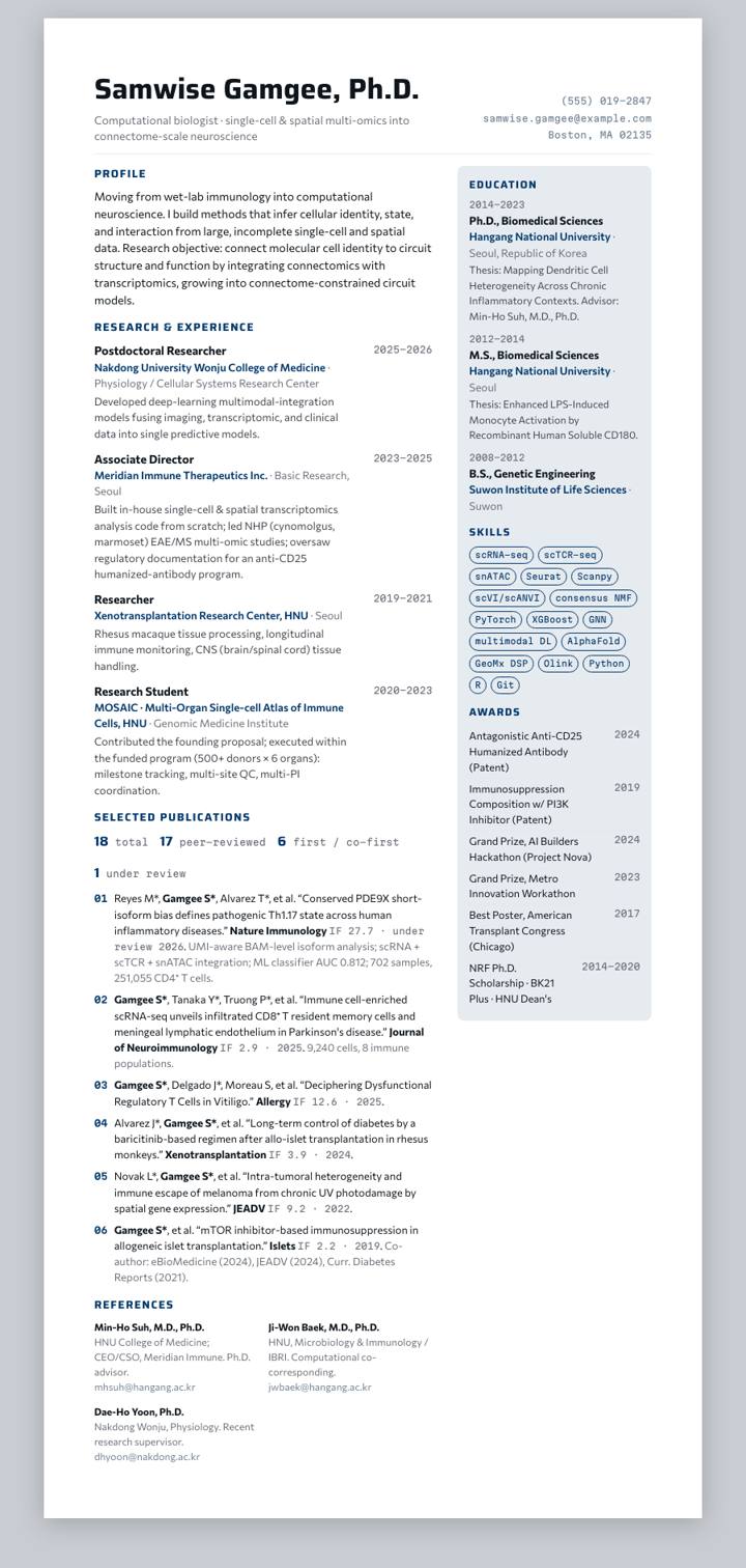 Chungnam National University CV template preview