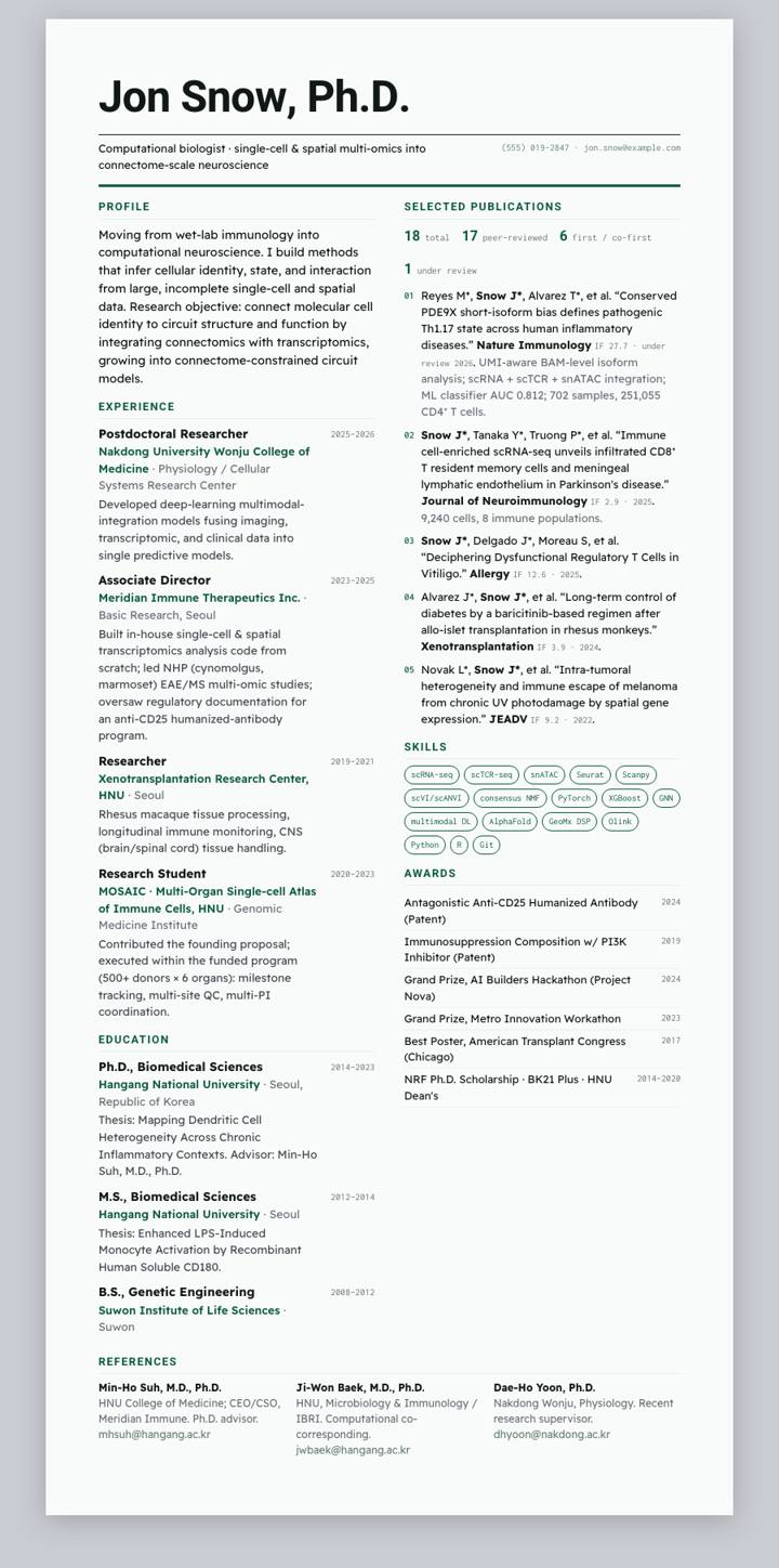 Jeonbuk National University CV template preview