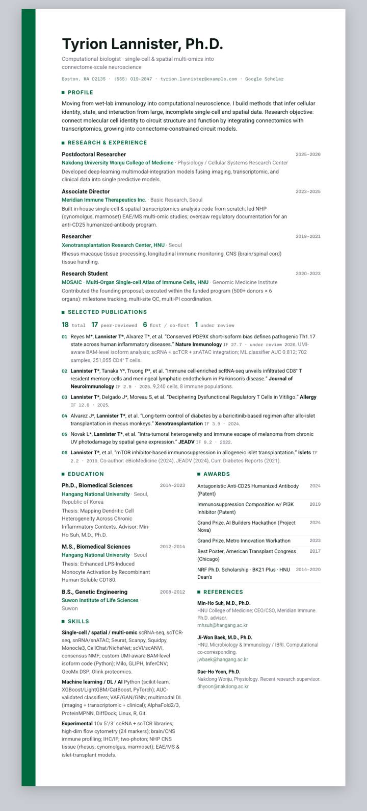 Doewon National University CV template preview