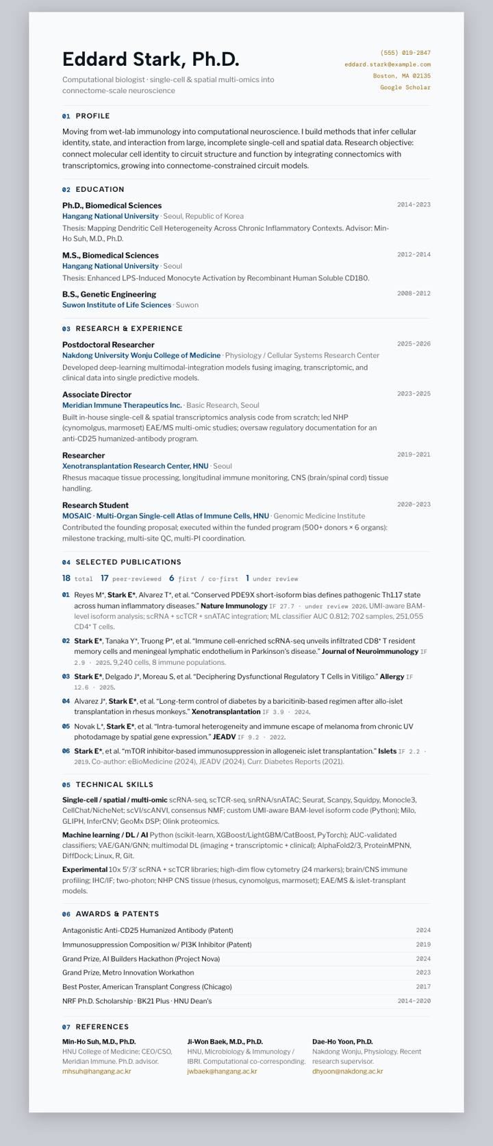 Hangang National University of Science and Technology CV template preview