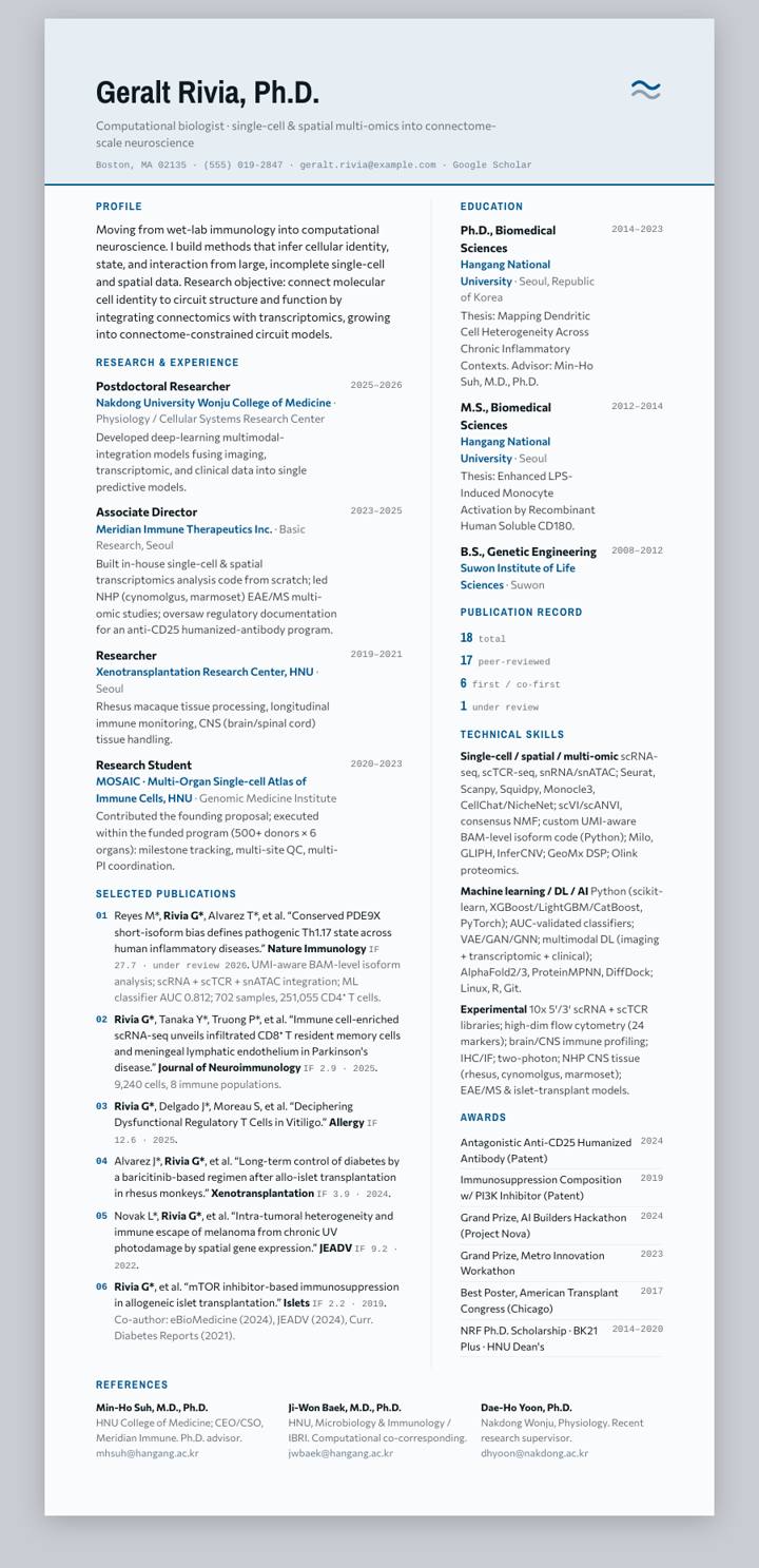 University of Seoul CV template preview