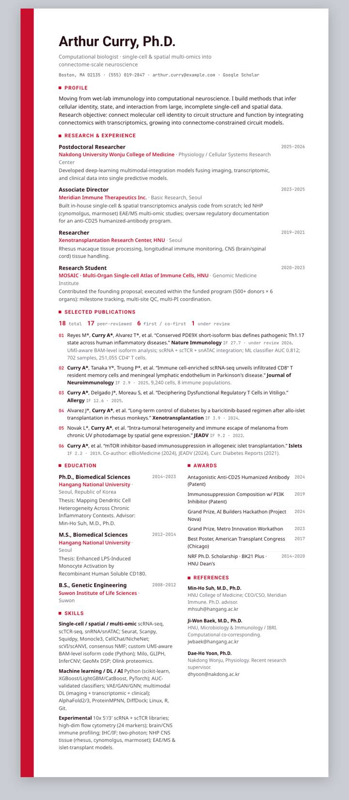 Kwangwoon University CV template preview