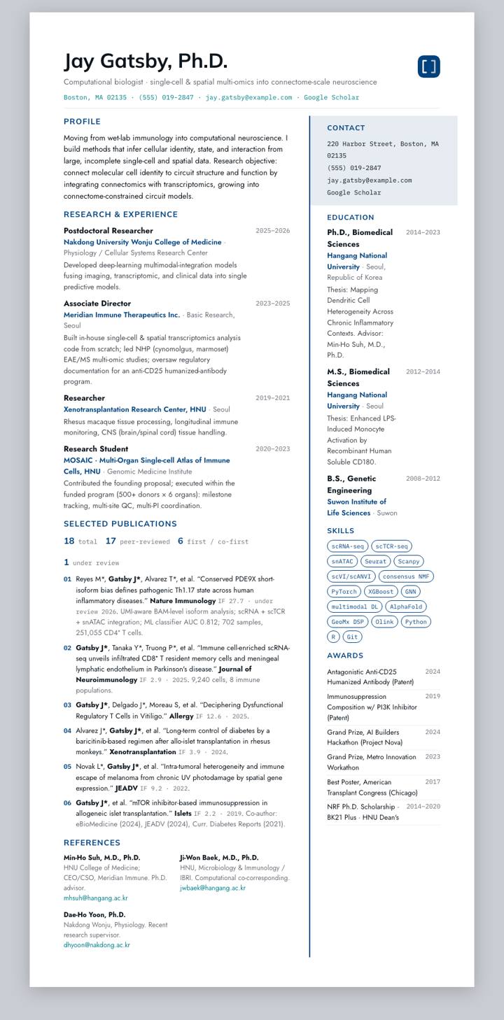 Hallym University CV template preview
