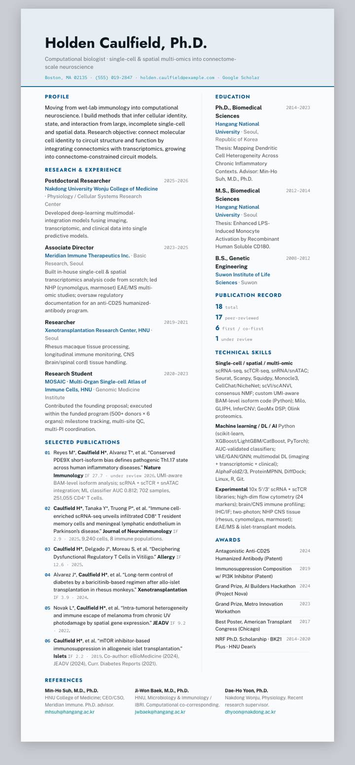Inje University CV template preview