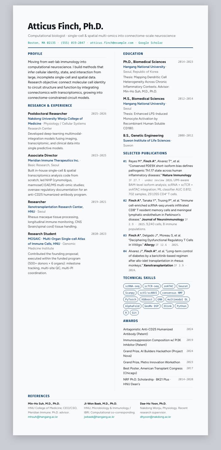 CHA University CV template preview