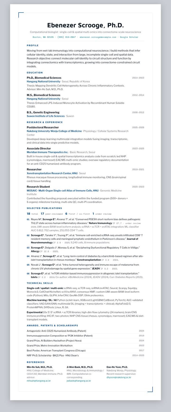 Gachon University CV template preview