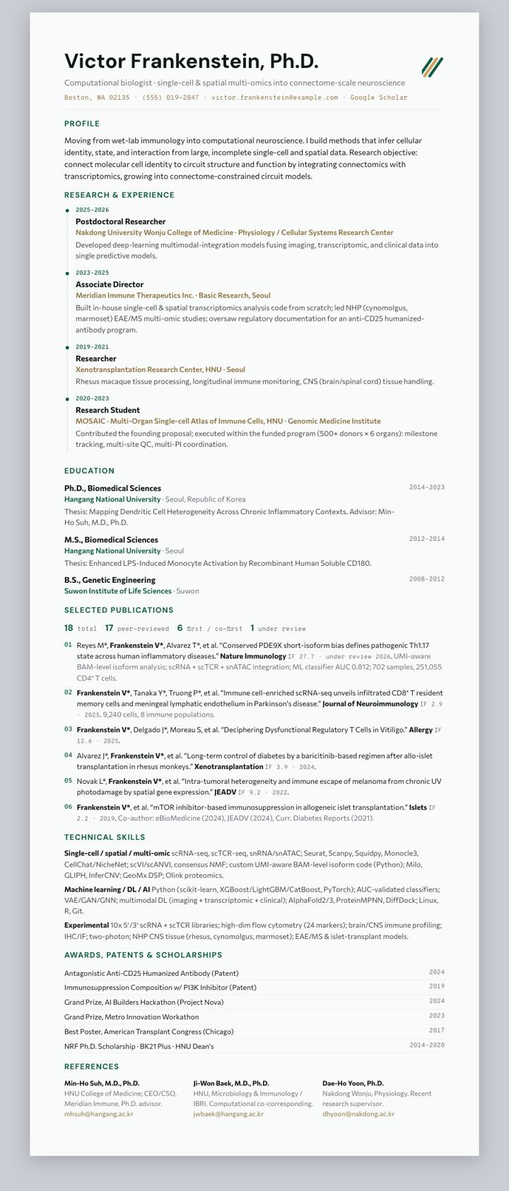 Wonkwang University CV template preview