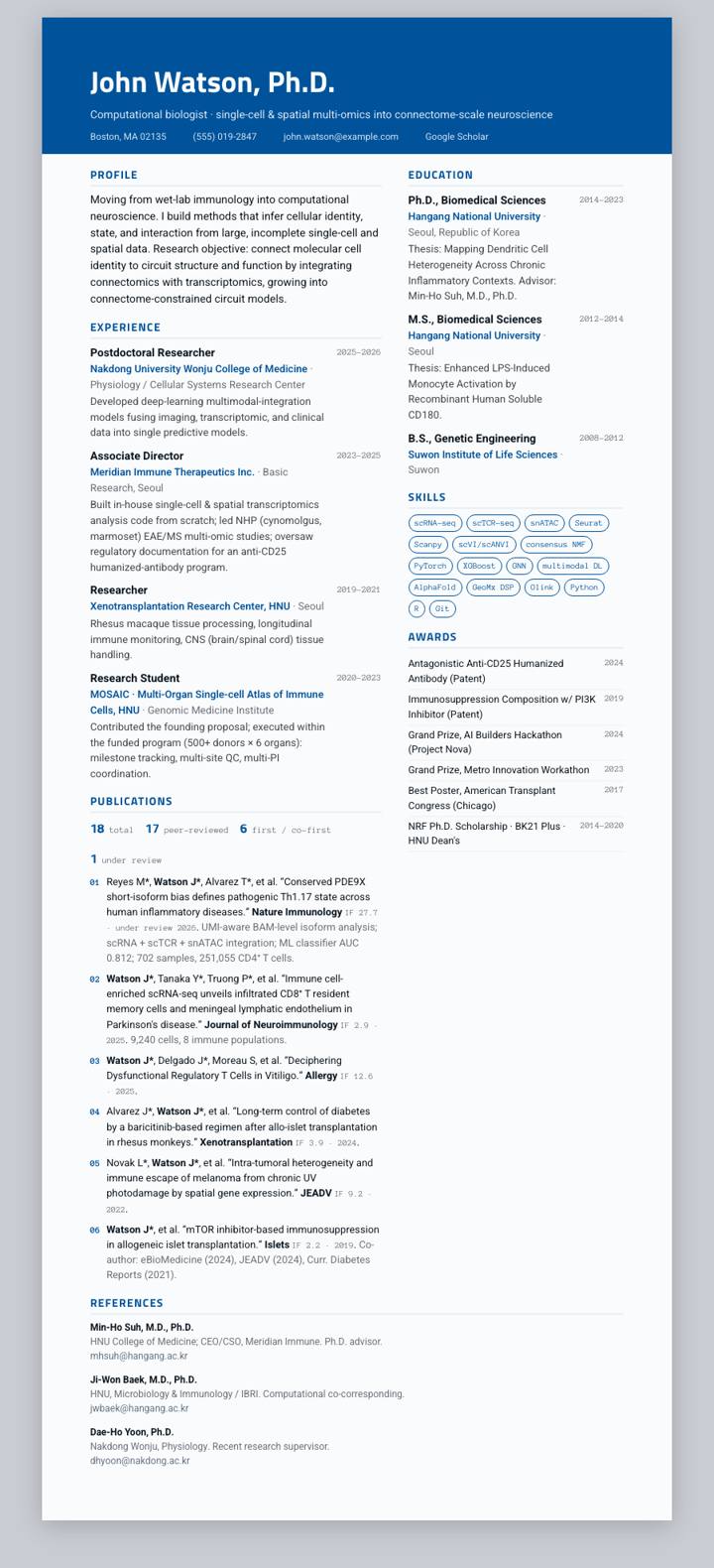 Dong-A University CV template preview