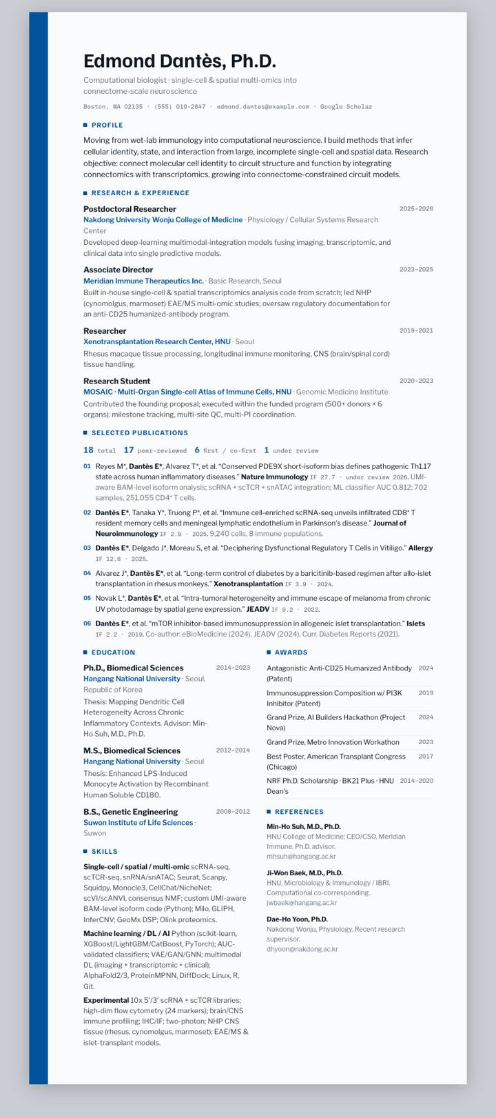 Sangmyung University CV template preview