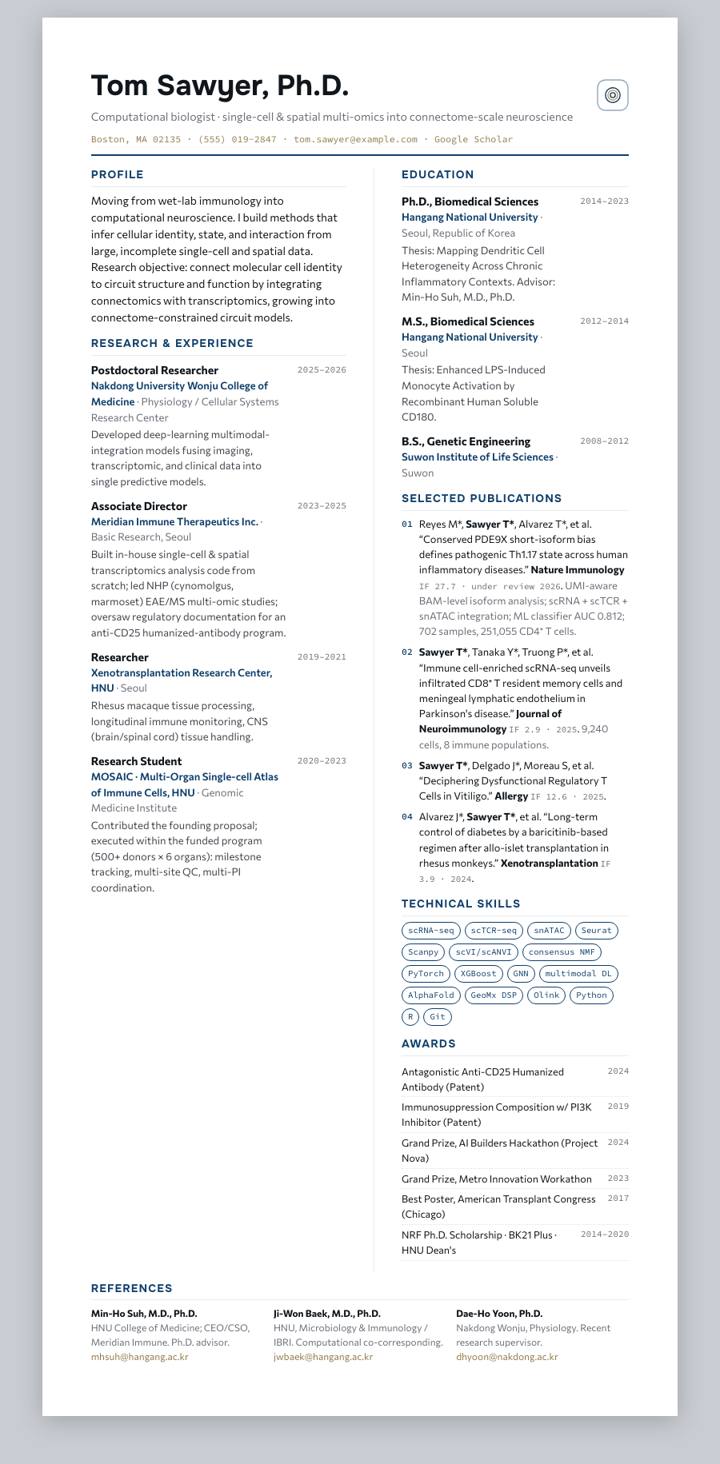 Catholic University of Korea CV template preview